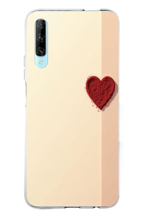 Huawei P Smart PRO Uyumlu Krem Zeminli Kırmızı Kalp Baskılı Silikon Kılıf