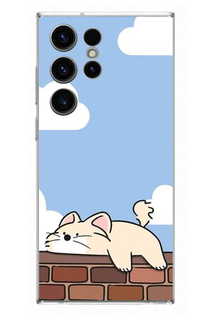 Samsung Galaxy S23 Ultra Uyumlu Duvar Üstünde Kedi Baskılı Silikon Kılıf