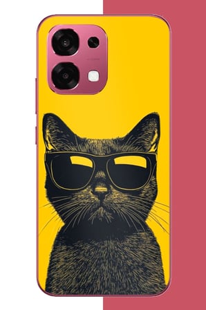 Oppo A6 PRO Uyumlu Sarı Fondaki Havalı Kedi Baskılı Silikon Kılıf