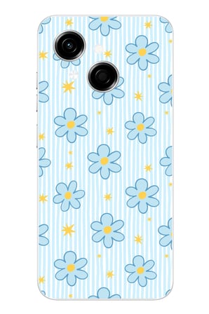 Tecno Spark GO 1 Uyumlu Mavi Çizgili ve Sarı Papatya Baskılı Silikon Kılıf