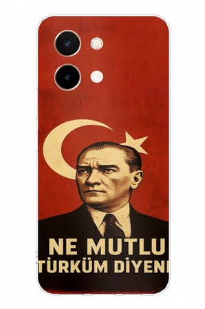 Vivo Y28 Uyumlu Ne Mutlu Türkiye Bayrak Atatürk Baskılı Silikon Kılıf