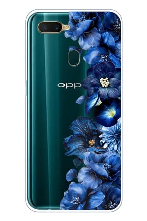 Oppo A5S-AX7-A12 Uyumlu Royal Blue Şakayık Çiçek Demeti Baskılı Silikon Kılıf