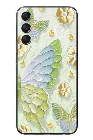 Samsung Galaxy A24 Uyumlu Yeşil Mavi Kelebek Baskılı Silikon Kılıf