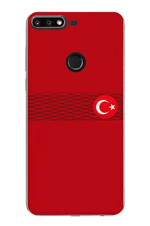 Huawei Y7 2018 - Honor 7C Uyumlu Türk Milli Takım Izgara Desenli Forma Baskılı Silikon Kılıf
