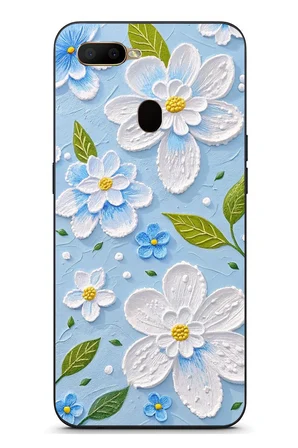 Oppo A5S Uyumlu Mavi Papatyalar Baskılı Silikon Kılıf