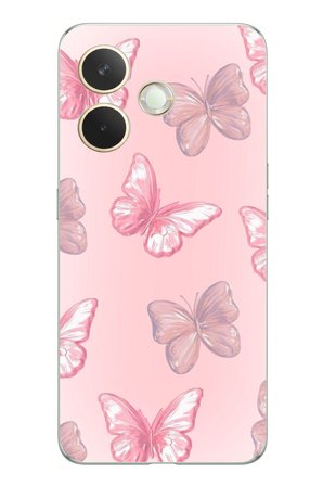 Oppo A5 Pro Uyumlu Pembe Kelebekler Baskılı Silikon Kılıf