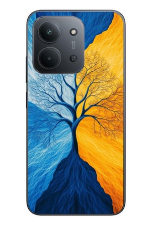 Redmi 15C Uyumlu Sarı Mavi Ağaç Baskılı Silikon Kılıf