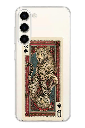 Samsung Galaxy S25 PLUS Uyumlu İskambil Kağıdı Tasarımlı Leopar Portre Baskılı Silikon Kılıf