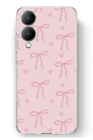 Vivo Y17s Uyumlu Pembe Kalpli Fiyonklar Baskılı Silikon Kılıf
