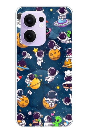 OPPO Reno 13F Uyumlu Minik Astronotlar Uzayda Baskılı Silikon Kılıf