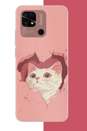 Redmi 10C - POCO C40 Uyumlu boşluktaki kedi Baskılı Silikon Kılıf