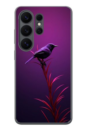 Samsung Galaxy S26 Ultra Uyumlu Mor Kuş Dalda Baskılı Silikon Kılıf