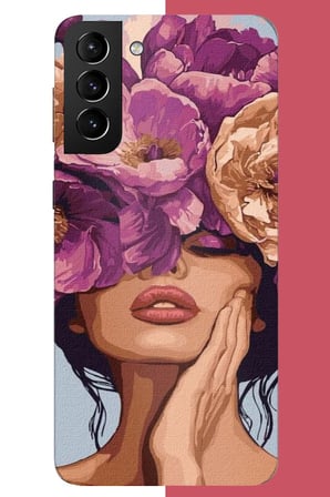 Samsung Galaxy S21 PLUS Uyumlu mor çiçekli kadın Baskılı Silikon Kılıf