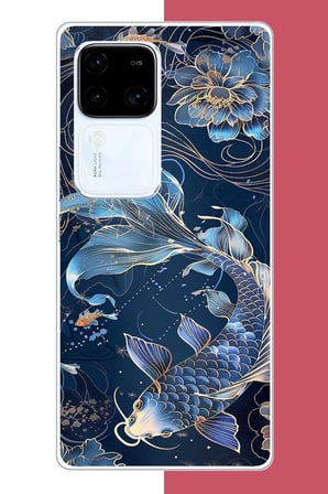 Vivo V30 Uyumlu mavi yüzen balık Baskılı Silikon Kılıf