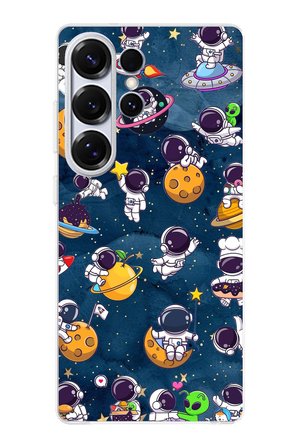 Samsung Galaxy S25 ULTRA Uyumlu Minik Astronotlar Uzayda Baskılı Silikon Kılıf