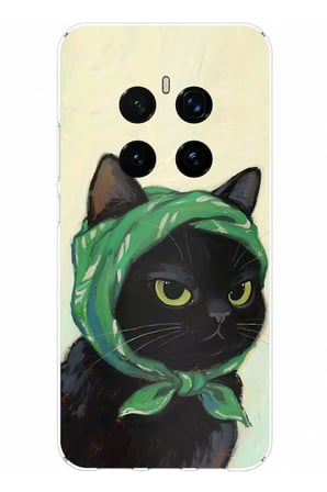 Honor Magic 7 PRO Uyumlu Babushka Yeşil Başörtülü Siyah Kedi Baskılı Silikon Kılıf