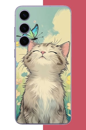 Samsung Galaxy S24 Plus Uyumlu Kelebekli Kedi Baskılı Silikon Kılıf