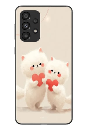 Samsung Galaxy A33 Uyumlu Kalpli Beyaz Kediler Baskılı Silikon Kılıf