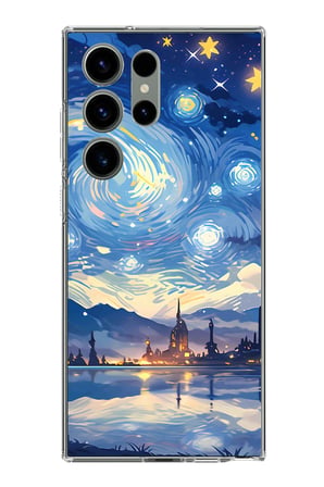 Samsung Galaxy S23 ULTRA Uyumlu Yıldızlı Gökyüzü ve Şehir Silüeti Baskılı Silikon Kılıf