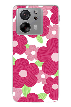 Xiaomi Mi 13T-13T PRO Uyumlu Pembe Çiçek Desenli Baskılı Silikon Kılıf