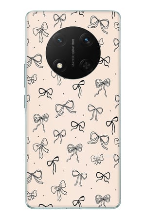 Honor X9C Uyumlu Siyah Fiyonk Desenli Krem Rengi Baskılı Silikon Kılıf