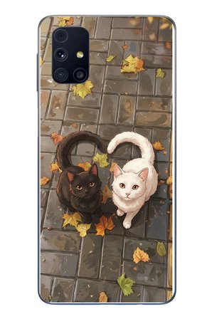 Samsung Galaxy M31s Uyumlu Kalp Kuyruklu Kediler Baskılı Silikon Kılıf