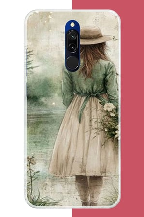 Redmi 8 Uyumlu göle bakan kadın Baskılı Silikon Kılıf