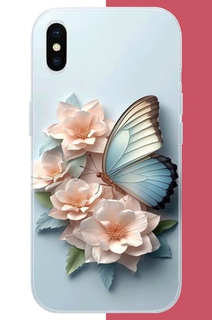 iPhone XS MAX Uyumlu mavi kanatlı kelebek Baskılı Silikon Kılıf