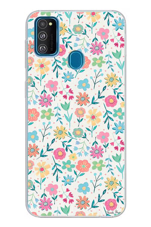 Samsung Galaxy M30S/M21 Uyumlu Dekoratif Çiçekler Baskılı Silikon Kılıf
