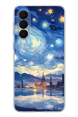Samsung Galaxy A27 Uyumlu Yıldızlı Gökyüzü ve Şehir Silüeti Baskılı Silikon Kılıf