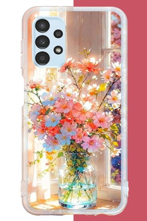 Samsung Galaxy A13 Uyumlu vazodaki çiçek Baskılı Silikon Kılıf