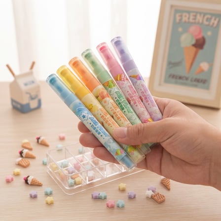 BakGelAl Süt Kokulu Ve Damgalı Fosforlu Kalem Seti 6'lı (12.3 cm) - Pastel Renkli Çift Taraflı İşaretleme Kalemi