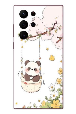 Samsung Galaxy S22 Ultra Uyumlu Sallanan Panda Baskılı Silikon Kılıf