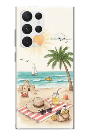 Samsung Galaxy S22 Ultra Uyumlu Sulu Boya Sahil ve Deniz Manzaralı Baskılı Silikon Kılıf