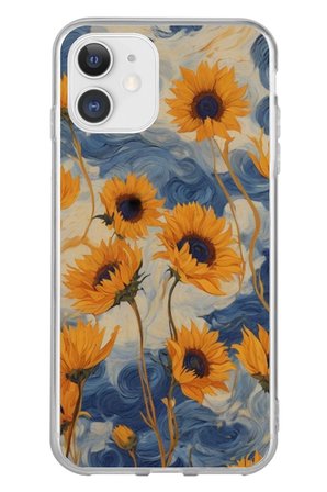 iPhone 11 Uyumlu Yıldızlı Ayçiçekleri Baskılı Silikon Kılıf