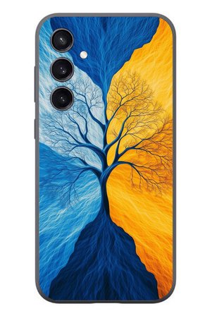 Samsung Galaxy S23 Uyumlu Sarı Mavi Ağaç Baskılı Silikon Kılıf