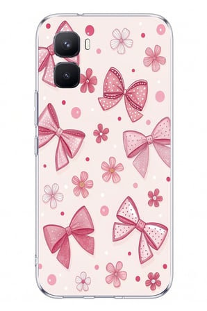 İnfinix GT 50 Pro Uyumlu Pembe Fiyonk, Çiçek ve Puantiye Baskılı Silikon Kılıf