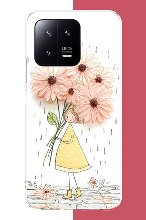Xiaomi Mi 13 Uyumlu Yağmur Altında Çiçekler Baskılı Silikon Kılıf