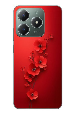 Realme C61 Uyumlu Kırmızı Kardelenler Baskılı Silikon Kılıf