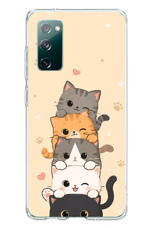 Samsung Galaxy S20 FE Uyumlu Sevimli Kedicikler ve Patiler Baskılı Silikon Kılıf