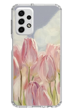 Samsung Galaxy A73 Uyumlu Pembe Laleler Baskılı Silikon Kılıf
