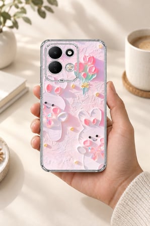 Redmi 17 4G/5G Uyumlu Sevimli Tavşanlar Baskılı Silikon Kılıf