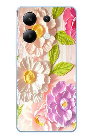 Redmi Note 13 4G Uyumlu Beyaz Papatyalar Baskılı Silikon Kılıf