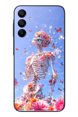 Samsung Galaxy A15 Uyumlu İskelet Çiçekleri Baskılı Silikon Kılıf