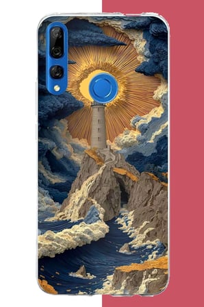 Honor 9X Uyumlu mavi bulutlu deniz feneri Baskılı Silikon Kılıf