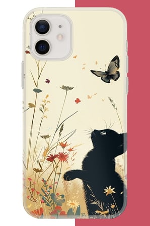 iPhone 11 Uyumlu siyah kedi Baskılı Silikon Kılıf
