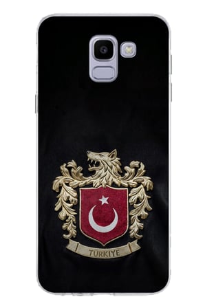 Samsung Galaxy J6 Uyumlu Türk Sembolü Kurt ve Bayrak Desenli Baskılı Silikon Kılıf