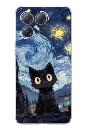 Tecno Pova 7 ULTRA 5G Uyumlu Gece Yarısı Kedi Tasarımlı Baskılı Silikon Kılıf