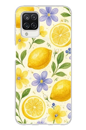 Samsung Galaxy A12-M12 Uyumlu Sulu Boya Limon ve Çiçek Desenli Baskılı Silikon Kılıf
