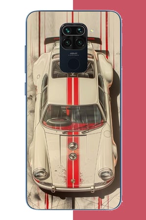 Redmi Note 9 Uyumlu kırmızı çizgili porsche Baskılı Silikon Kılıf